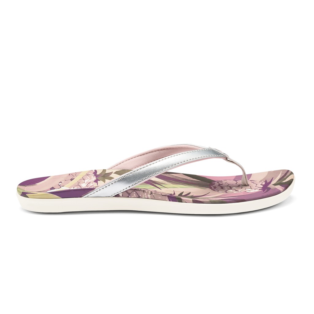 Olukai Womens Ho Opio Hau Hibiscus-inspired Beach Flip Flops - Purple/Silver ( Singapore 401-NCQGMK